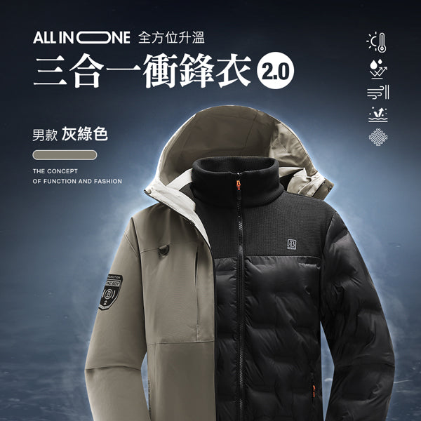 All in one全方位升溫蓄熱科技防潑水三合一衝鋒衣2.0