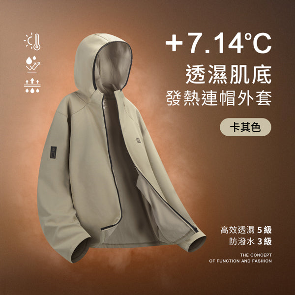 升溫7.14度防潑水透濕肌底發熱連帽外套