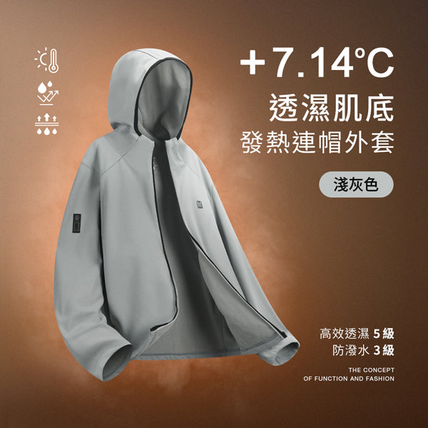 升溫7.14度防潑水透濕肌底發熱連帽外套