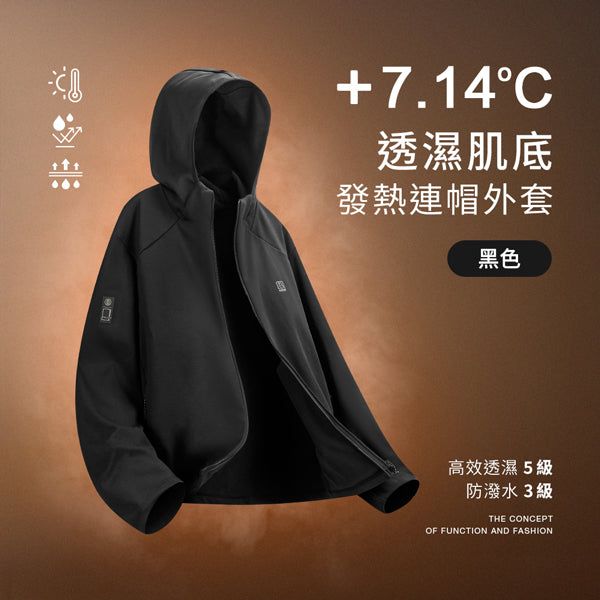 升溫7.14度防潑水透濕肌底發熱連帽外套